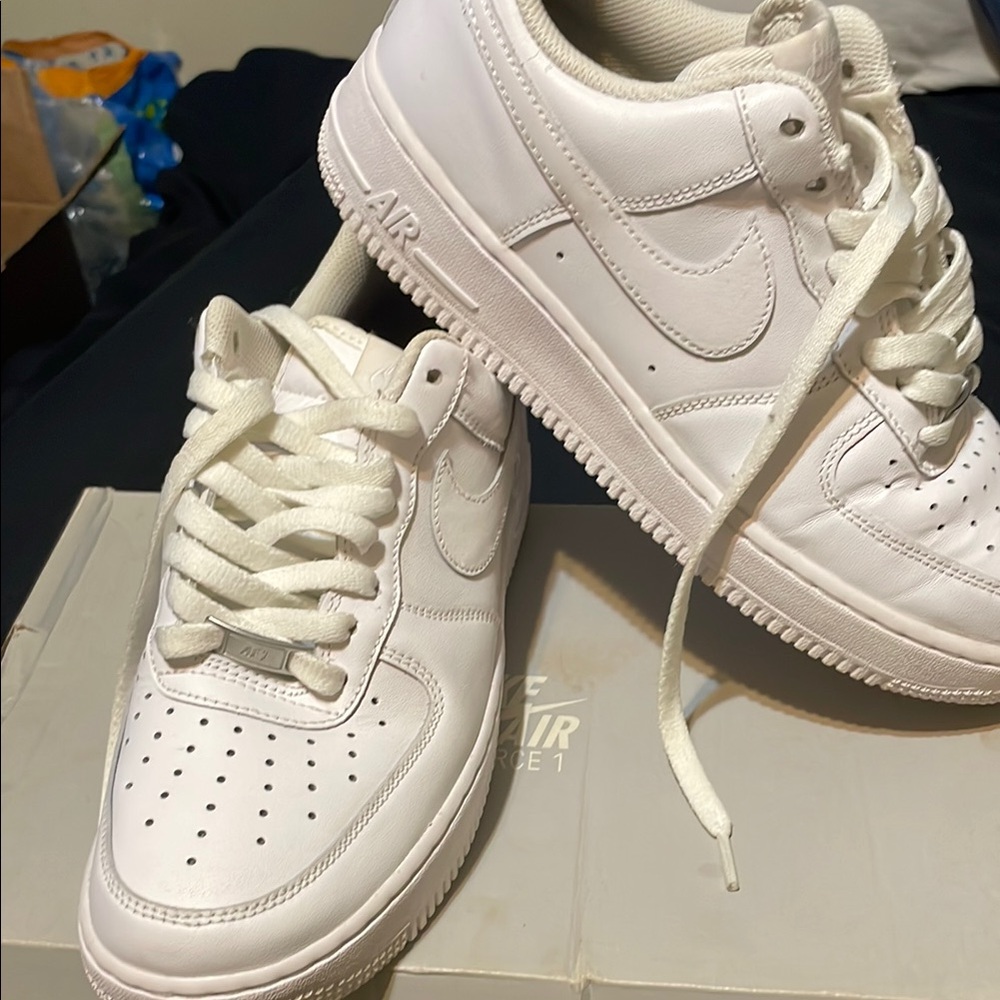 Nike White Sneakers with Leather Upper and Thick Rubber Sole